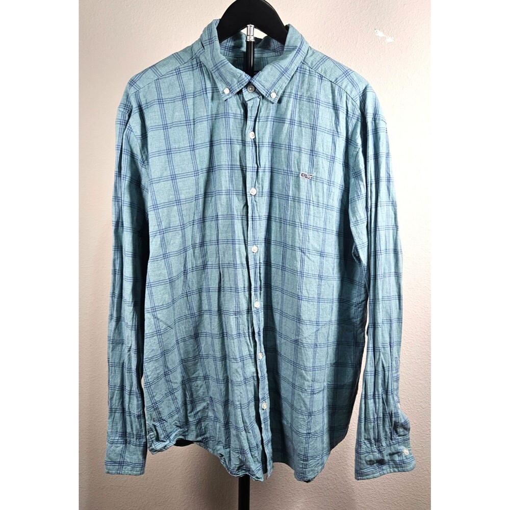 Vineyard Vines Whale Shirt Mens XL Blue Plaid Button Down 100% Cotton Casual
